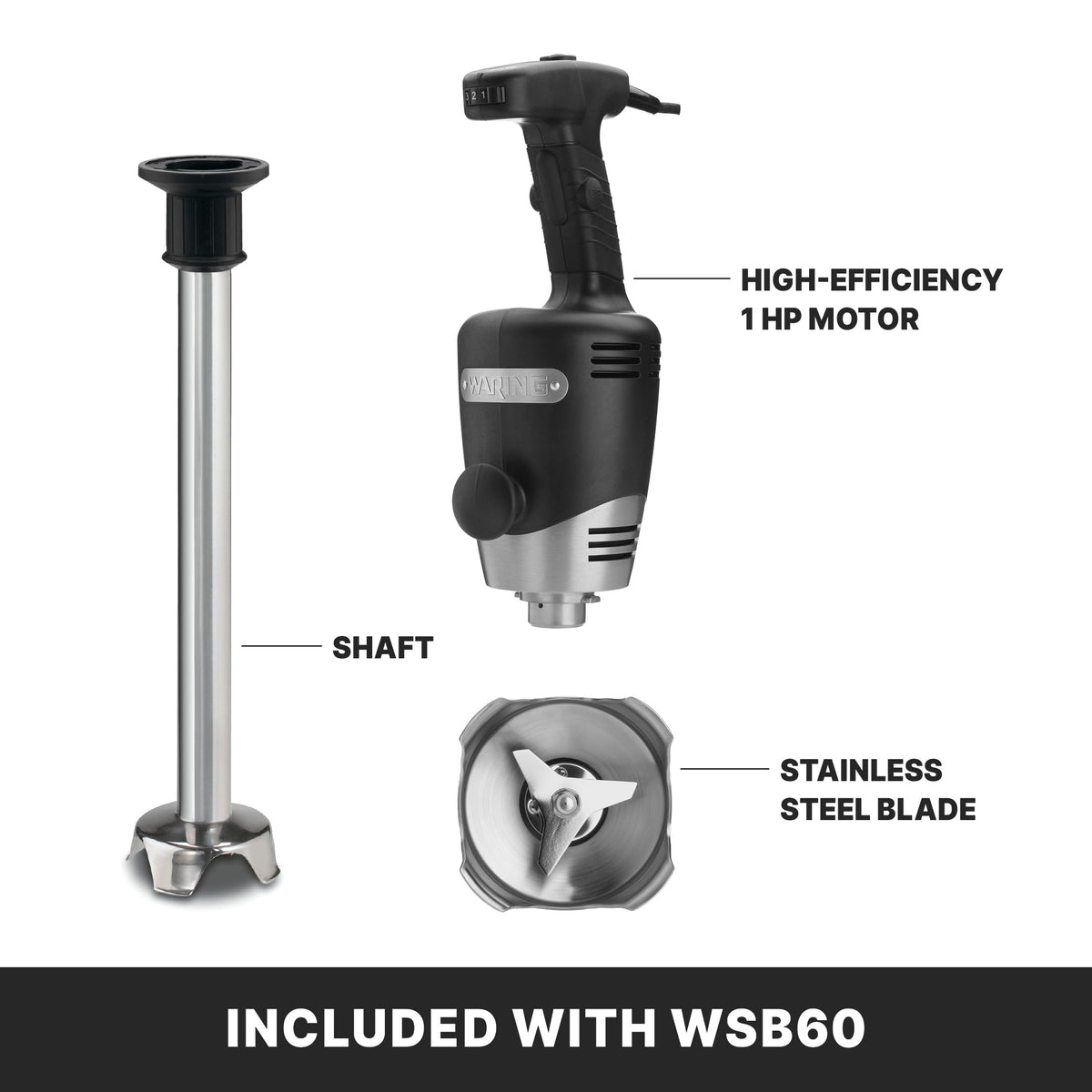 Commercial Big Stix Heavy Duty Immersion Blender by Waring – 25-Gallon, 25.0 gallons, Stainless Steel, 16 Inch Shaft | 25 Gallon Capacity, Model WSB60