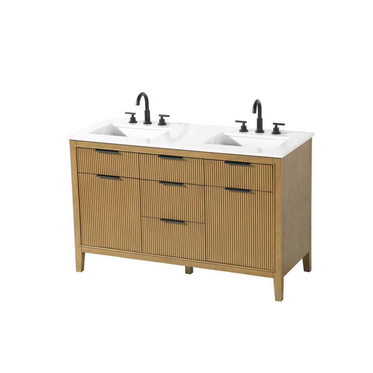 54" Double Bathroom Vanity in Honey Teak by Elegant Kitchen and Bath – unspecified, Aluminum, Teak, Model VF29854DHT
