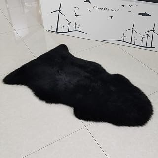 Champlus Genuine Australian Merino Sheepskin Rug, 2.3x3.3 ft Lambskin Area Rug, Sheep Skin Fur Rug, Single Pelt, Black