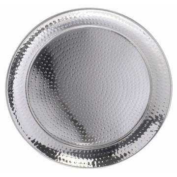 Serving Tray with Hammered Finish Round - 18 1/2" Dia by HUBERT – Stainless Steel, Silver