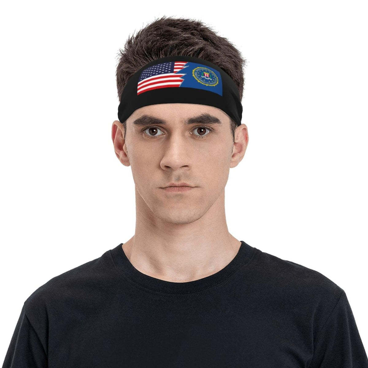 Flag of the Federal Bureau of Investigation and America Headbands for Men Women Non Slip Wicking Sports Sweatband for Fitness Exercise Gym Yoga Hairbands by KJSINIET – Model