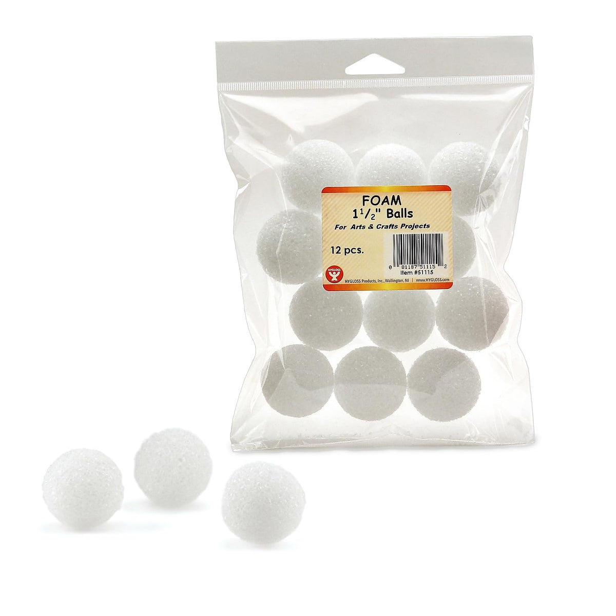 Styrofoam, 1.5-Inch Balls, White, Grade PK+, 12/Pack, 6 Packs/Bundle by Hygloss – OSFA, White, Model HYG51115-6