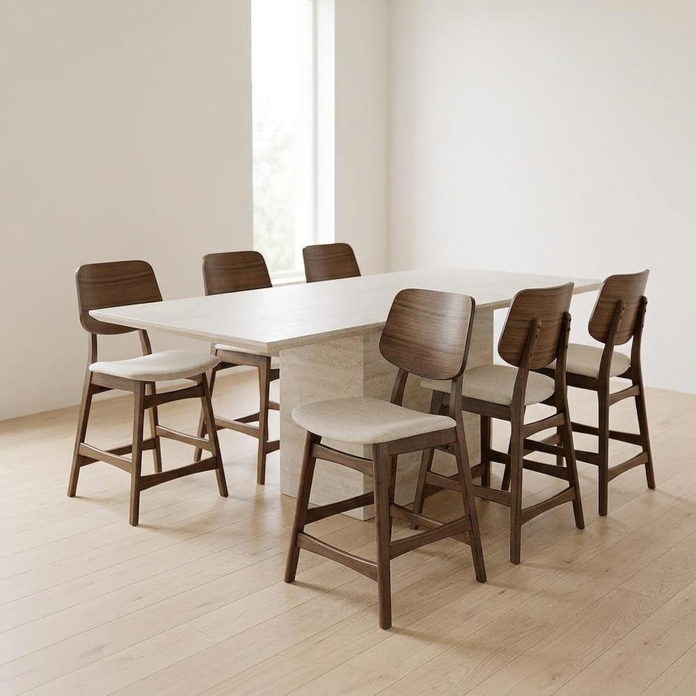 Solid Wood Fabric-Upholstered Counter Chairs Set of by Starlight Canyon Home – Solid + Manufactured Wood, Foam, Fabric (Polyester), Beige, Pack of 6