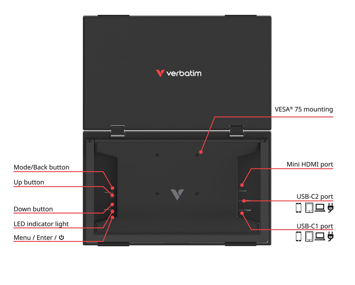 Portable 15.6 FHD Dual Monitor Essentials by Verbatim – 15,6", black, Model 32403