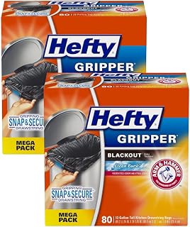 Hefty Gripper Scented Kitchen Bags Drawstring Plastic Black, 80 Count (Pack of 2)