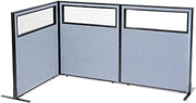 Global Industrial 36-1/4"W x 42" H Freestanding 3-Panel Corner Room Divider with Partial Window, Blue