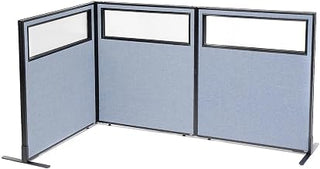 Global Industrial 36-1/4"W x 42" H Freestanding 3-Panel Corner Room Divider with Partial Window, Blue