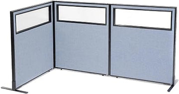 Global Industrial 36-1/4"W x 42" H Freestanding 3-Panel Corner Room Divider with Partial Window, Blue