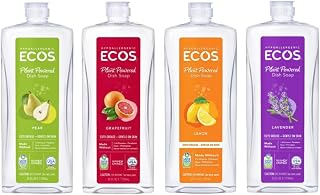 ECOS Plant Based Dish Soap Variety Pack - Natural Dishwashing Liquid Cuts Grease - Hypoallergenic for Sensitive Skin - Free & Clear, Lavender, Grapefruit, Pear - 25 Oz (4 Pack)