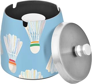 Badminton Blue Background Splash Ashtray with Lid, Outdoor Ashtrays for Patio