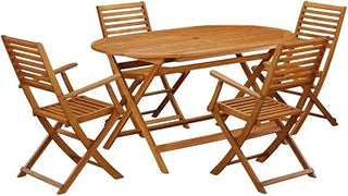 Oil-Finished Patio Set - Dining Table with Wooden Side Chairs Durable Construction Comfortable and Stylish Outdoor Seating