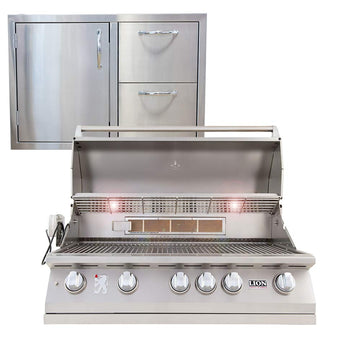 40" Natural Gas Grill - - with Made in USA 32" Left Hinged Door/Drawer Combination Package Deal by Lion Premium Grills – Stainless Steel, Silver, Model L90000