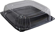Sabert Black 16" UltraStack Square Platter with Clear 3" Dome Lid, Durable Plastic, Disposable, 25 Count