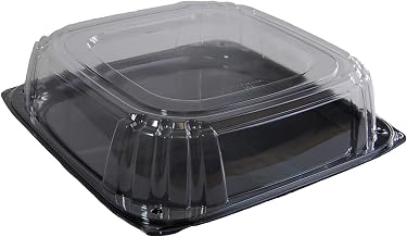 Sabert Black 16" UltraStack Square Platter with Clear 3" Dome Lid, Durable Plastic, Disposable, 25 Count