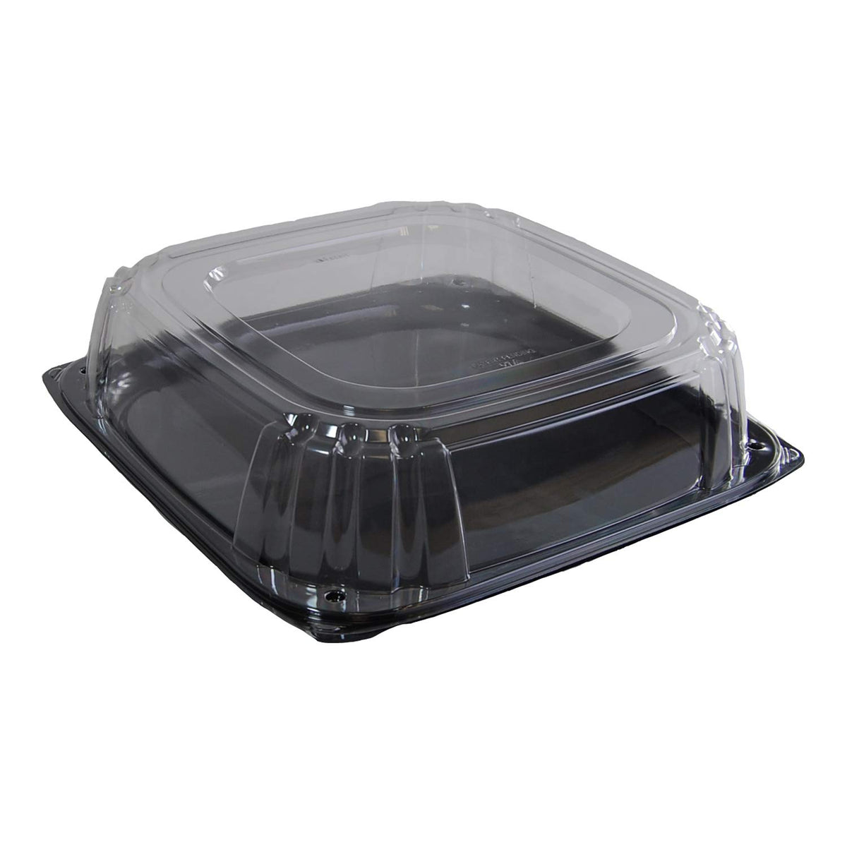 Black 16" UltraStack Square Platter with Clear 3" Dome Lid by Sabert – 25 CT, Plastic, Black, Pack of 25, Model C9616