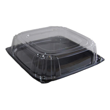 Black 16" UltraStack Square Platter with Clear 3" Dome Lid by Sabert – 25 CT, Plastic, Black, Pack of 25, Model C9616