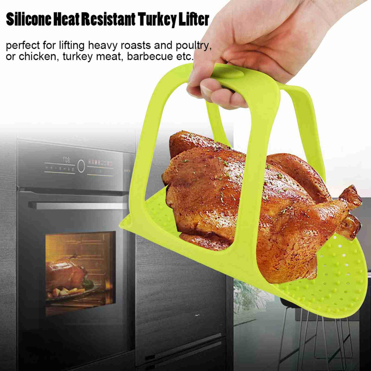 Kodrily Silicone Turkey Lifter, Heat Resistant Roasting Sling, Green