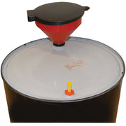 Drum Funnel with Lockable Cover by Wesco – 4.0 quarts, Polyethylene, Red & Black, Model 272140