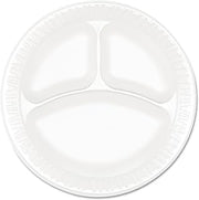 DART Concorde Foam Plate, 3-Comp, 9 inch dia, White, 125/Pack, 4 Packs/Carton