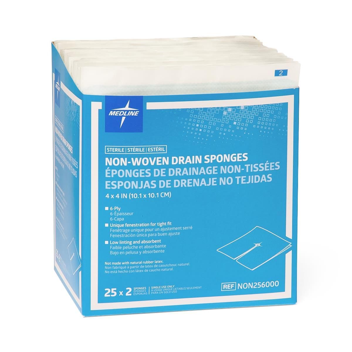 Gauze Sponge by Medline – 4" x 4" (50 Count), Rayon, White, Model NON256000H