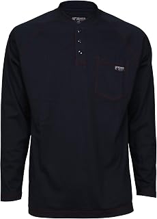MCR Safety Flame Resistant FR Henley Work Shirt, FR Long Sleeve Men's Shirt, Navy, 5X-Large
