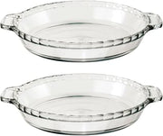 Anchor Hocking 2 Pack 9.5 Inch Glass Pie Plates – Classic Bakeware for Pies, Quiches, and Tarts – Oven Safe, Dishwasher Safe, Made in USA