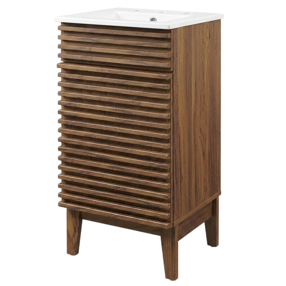Walnut White Bathroom Vanity Cabinet by Furnifact – Ceramic, Walnut White