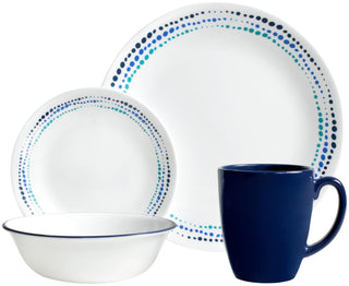 Livingware 16-Piece Dinnerware Set by Corelle – 1, Glass, Ocean Blues, Model 1119404