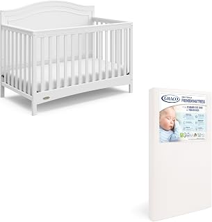 Graco Paris Convertible Crib and Mattress Nursery Essentials Pack, White