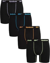 Reebok Mens Boxer Briefs 4 Pack Performance Underwear with Pouch 6" Inseam