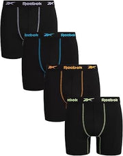 Reebok Mens Boxer Briefs 4 Pack Performance Underwear with Pouch 6" Inseam