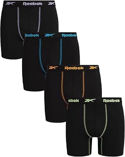 Reebok Mens Boxer Briefs 4 Pack Performance Underwear with Pouch 6" Inseam