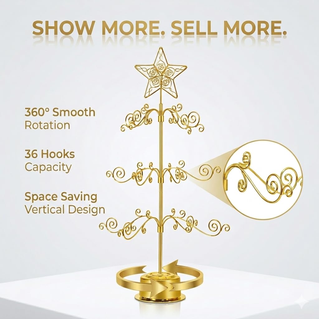 Hohiya Rotating Ornament Tree Display Stand, 24 Inch, Gold