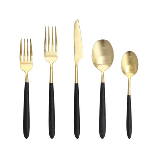 Velo 18/10 Stainless Steel by Fortessa – 20 Piece Flatware Set (Service for 4), Stainless Steel, Black/24k Gold, Pack of 20, Model 5PPS-114CG-20PC