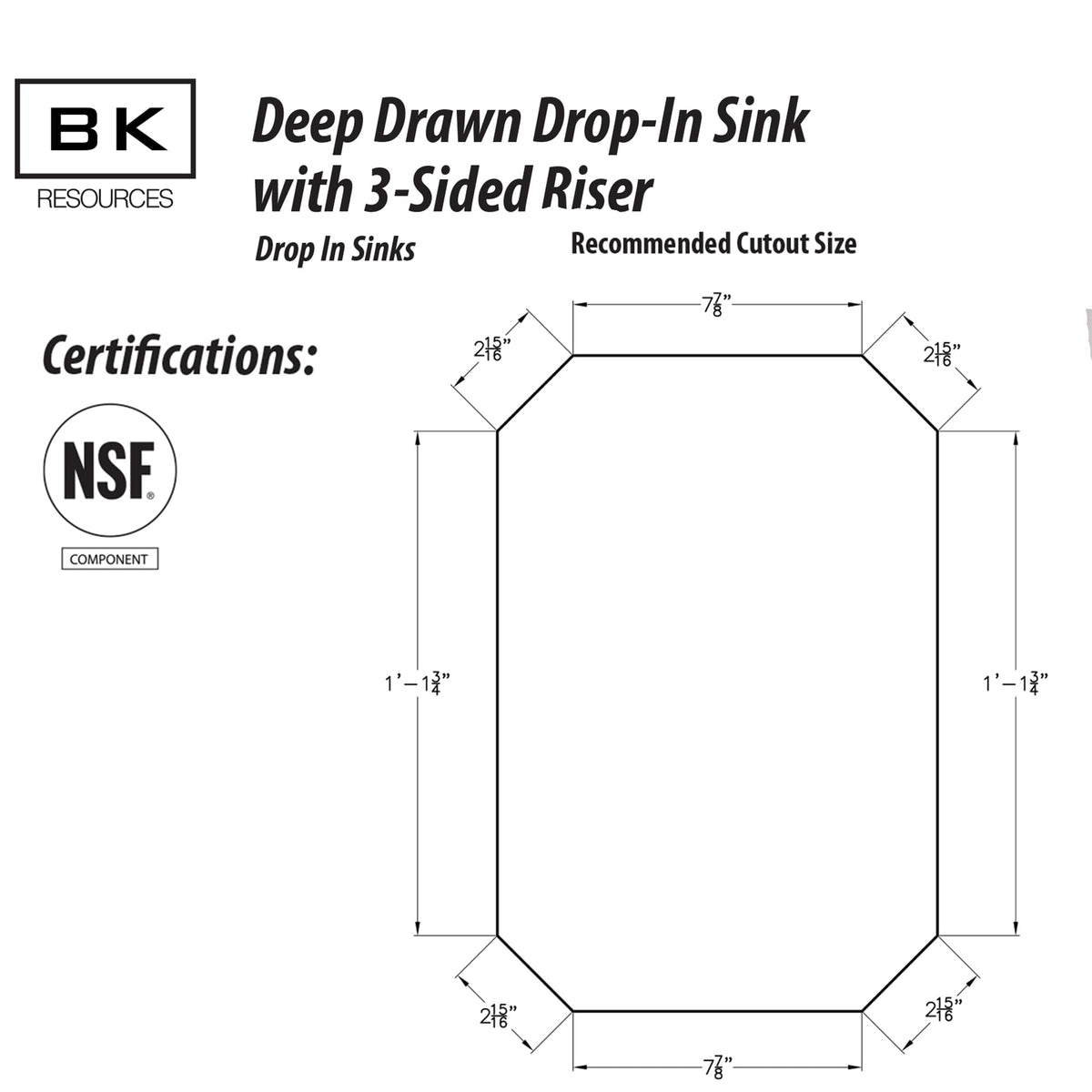 BK Resources NSF Commercial One Compartment Drop in Sink with Faucet – Stainless Steel, Silver, Model DDI-10141024S-P-G