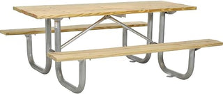 Global Industrial 8 ft. Wood Picnic Table, Galvanized Steel Frame