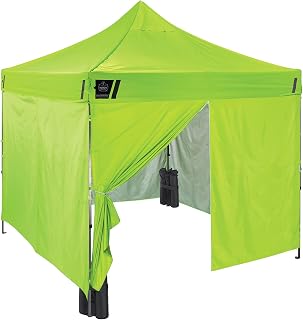 Ergodyne SHAX 6053 Fully Enclosed Pop Up Canopy Tent with Sidewalls, Includes Tent and 4 Wall Panels, 10ft x 10ft, Lime