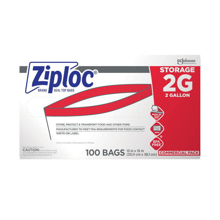 SC Johnson Professional Ziploc Brand Food Storage 2 Gallon Bags, Food Storage Ziploc Brand Bags, Commercial Pack, 100 Count Box, for Professional Use Only