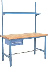 Global Industrial 72" W x 36" D Workbench, 1-5/8" Thick Maple Top Safety Edge w/Drawer, Upright & Shelf, Blue