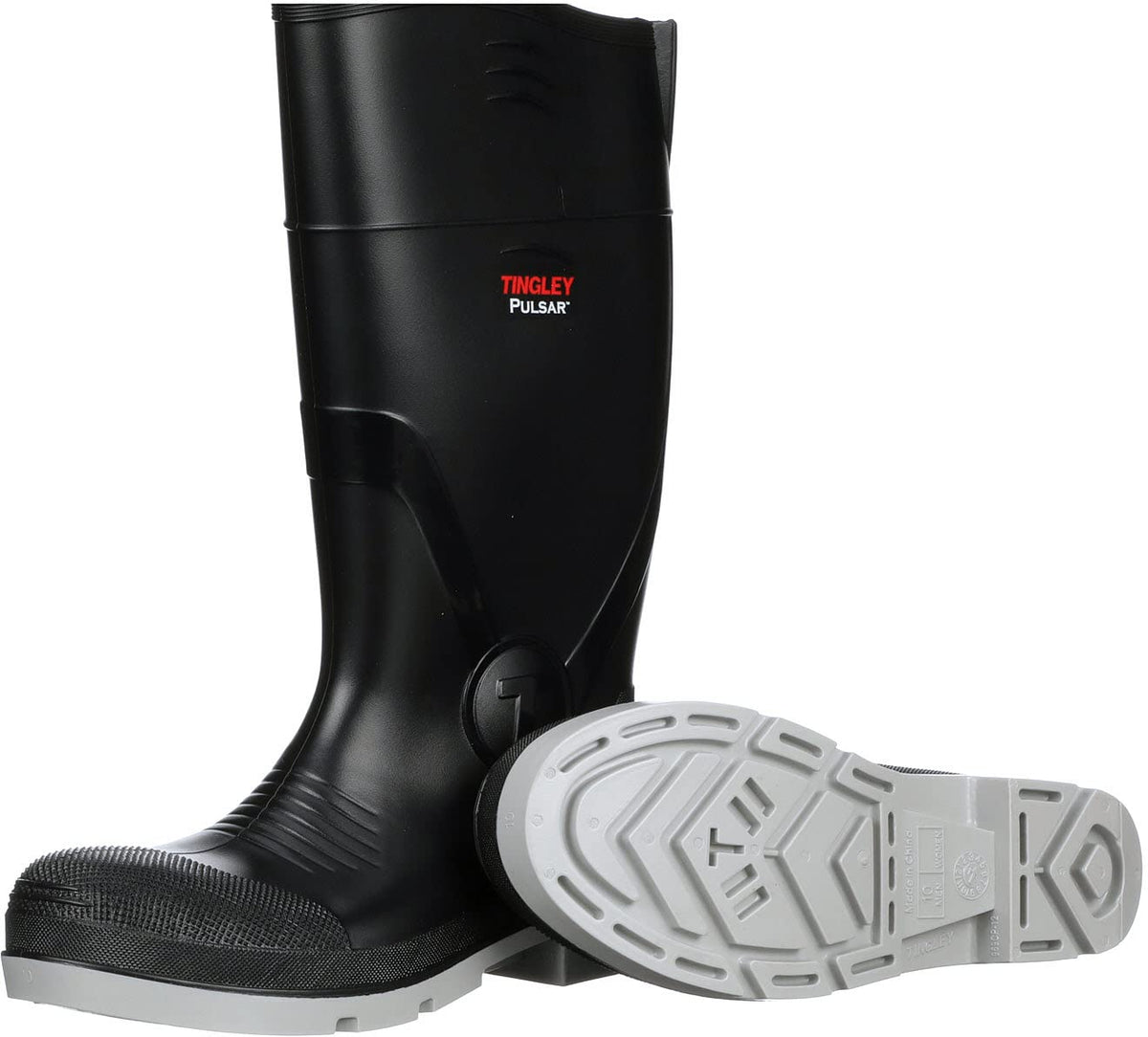 Pulsar PVC Plain Toe Knee Boot by TINGLEY – 5 Women/3 Men, Polyvinyl Chloride, Gray/Black, Model 43151