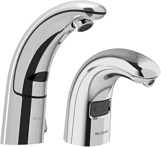 Optima EAF-150 Sensor Activated Faucet, 3335004 & Sloan ESD-1500 Foam Drip-Free Soap Dispenser, 3346093-0.5 GPM Battery-Powered Deck-Mounted Mid Body, Polished Chrome Finish