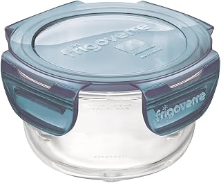 Bormioli Rocco Evolution 6.25 oz. Round Tempered Glass Leak-Proof Food Storage Container, Gray Lid, Set of 12