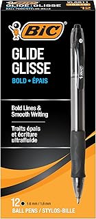 BIC Glide Bold Black Ballpoint Pens, Bold Point, 1.6 mm, 12-Count