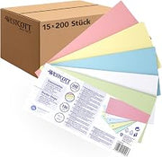 Westcott Divider Strips Pack of 200 Pastel Colours Mix (Pack of 15) | Robust Staple Strips 190 g/m² for A4 Folders | Dividers 10.5 x 24 cm | 2-Hole Punched Index for DIN A4 Documents | E-733322 00
