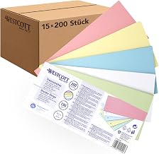 Westcott Divider Strips Pack of 200 Pastel Colours Mix (Pack of 15) | Robust Staple Strips 190 g/m² for A4 Folders | Dividers 10.5 x 24 cm | 2-Hole Punched Index for DIN A4 Documents | E-733322 00