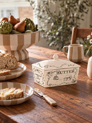 Creative Co-Op Stoneware Butter Dish, Spread The Love Farm Design, White And Black