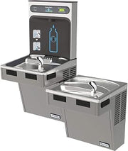 Halsey Taylor HTHB-HACG8BL-WF Wall Mounted 8 (GPH) ADA Indoor Rated Bi-Level High Efficiency Bottle Filler Cooler Combo with Filter - Platinum Vinyl