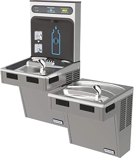 Halsey Taylor HTHB-HACG8BL-WF Wall Mounted 8 (GPH) ADA Indoor Rated Bi-Level High Efficiency Bottle Filler Cooler Combo with Filter - Platinum Vinyl