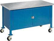 Global Industrial Mobile Workbench with Security Cabinet, Stainless Steel Square Edge, 60" W x 30" D, Blue