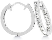 19mm Channel-Set Cubic Zirconia Inside-Out Hoop Earrings, Silver Tone